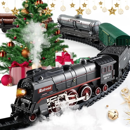 PayUSD Train Set Train Toys for Boys with Smokes Lights and Sound Toy Electric Train Set for Under Christmas Tree Toddler Model Trains for Kids Christmas Toys Gifts