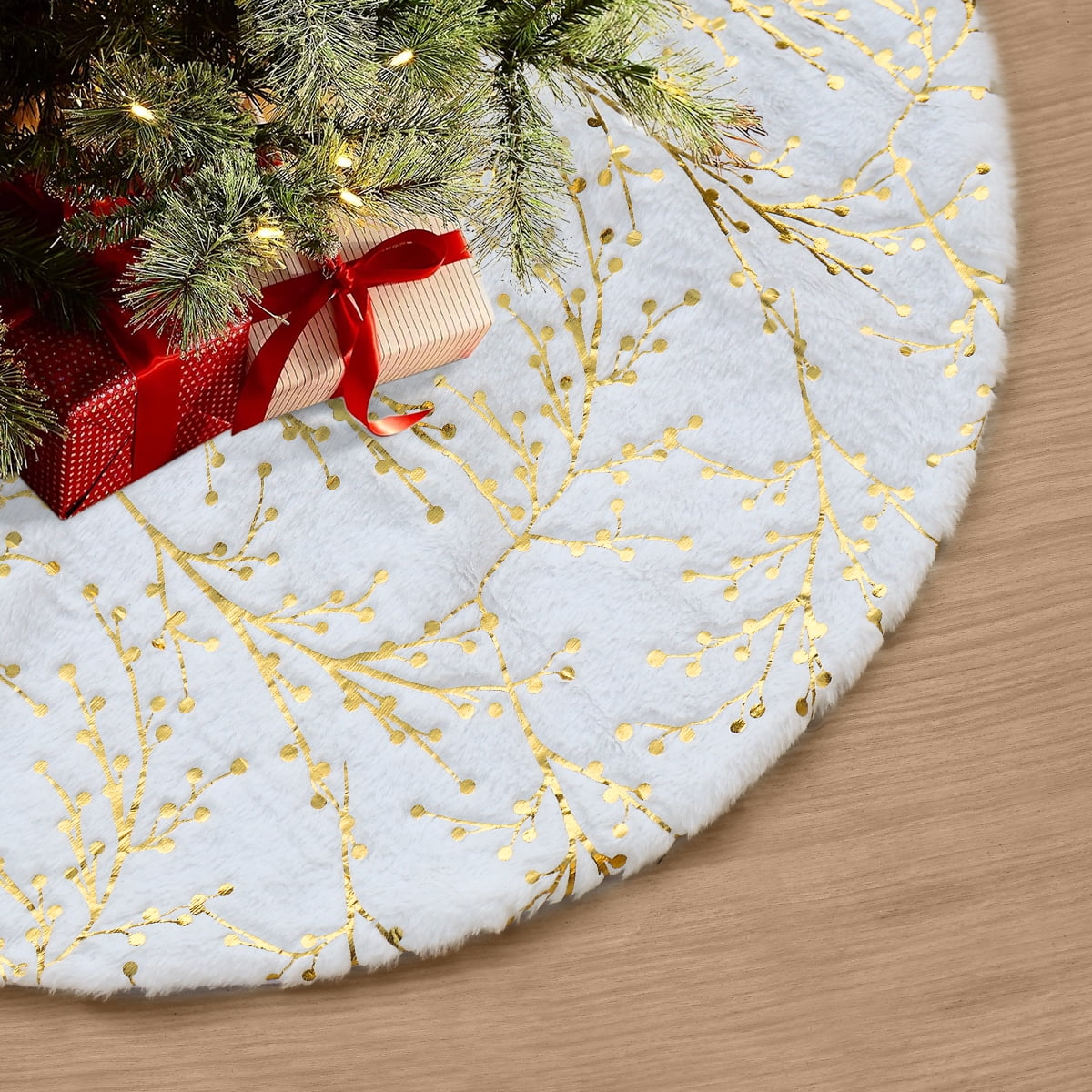 PayUSD Christmas Tree Skirt 36 Inch White Plush Skirts Christmas