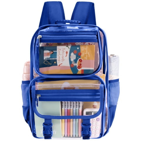Clear Backpack School Backpacks Heavy Duty Large Transparent Backpacks for Stadium Back to School Travel Blue