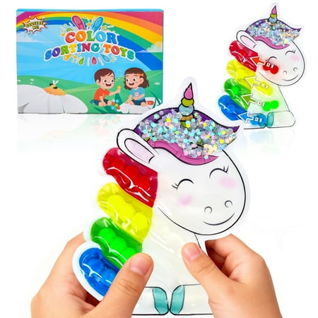 Gynky Color Sorting Sensory Toy for Toddlers 3-5, Unicorn Fine Motor Skills Matching Game, Kids Gifts for Christmas, Preschool Learning Activities, Quiet Fidget Travel Toys for Road Trip Airplane