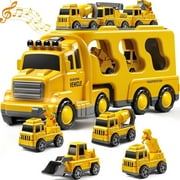 PayUSD Construction Toddler Truck Toys for 3 4 5 6 Year Old Boys 5-in-1 Friction Power Vehicle Car Toy for Toddlers 1-3 Carrier Truck Toys for Kids 3-5 Christmas Birthday Gifts for Girls Age 3-9