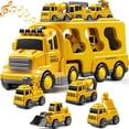 thumbnail interactive-video image 1 of PayUSD Construction Toddler Truck Toys for 3 4 5 6 Year Old Boys 5-in-1 Friction Power Vehicle Car Toy for Toddlers 1-3 Carrier Truck Toys for Kids 3-5 Christmas Birthday Gifts for Girls Age 3-9, 1 of 11