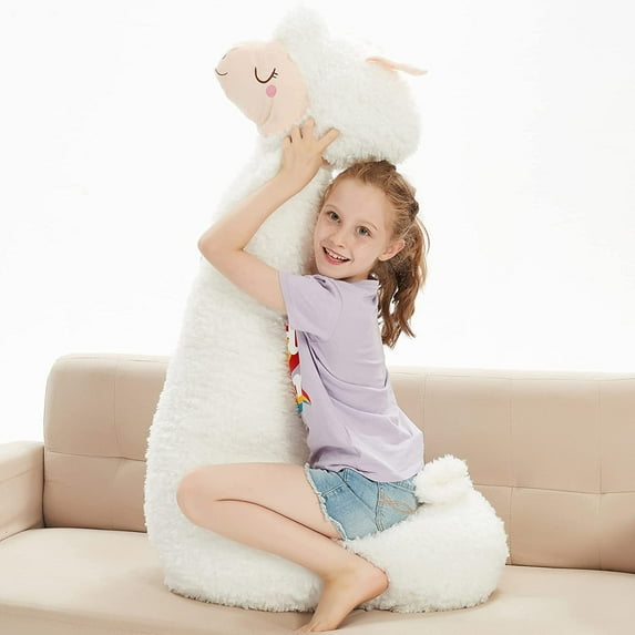 PayUSD Cute Alpaca Giant Long Body Pillow Stuffed Animals Plush Toys for Kids Girls Boys 3-12 Years Christmas Thanksgiving Halloween Birthday Party Gift Girlfriend Boyfriend 51'' White