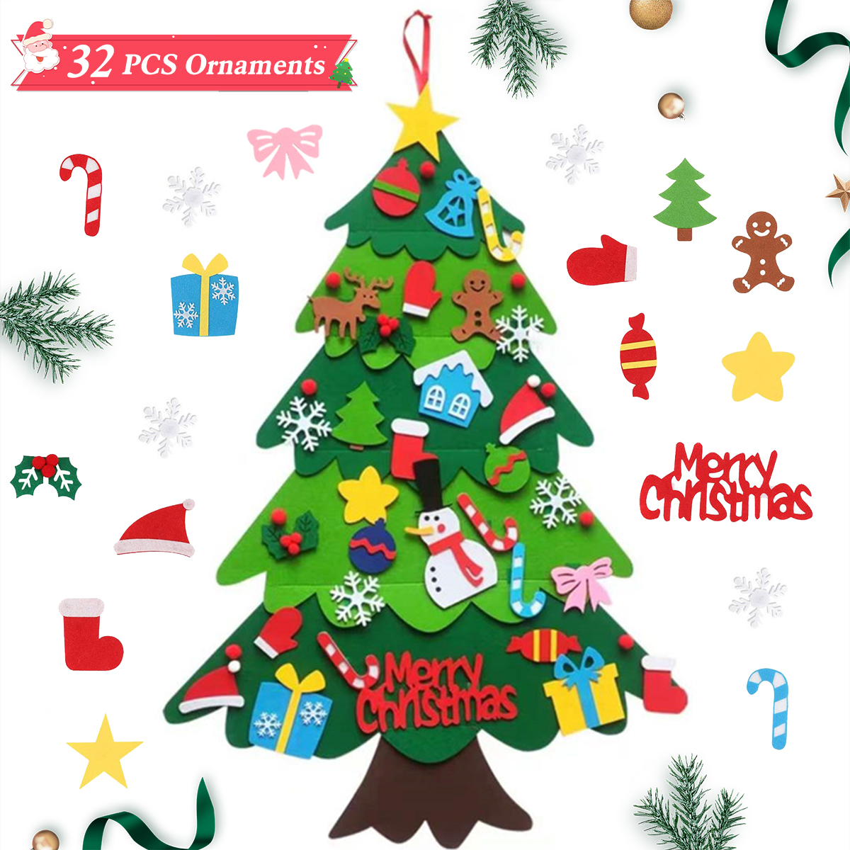 PayUSD DIY Felt Christmas Tree Set for Toddlers, Kids Door Wall Hanging