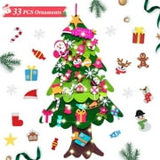 PayUSD DIY Lighted Felt Christmas Tree Set for Toddlers, Kids Door Wall Hanging Xmas Gifts Christmas Decorations, 3.2FT Family 3D Fake Xmas Tree with 33 pcs Detachable Ornaments, C Style