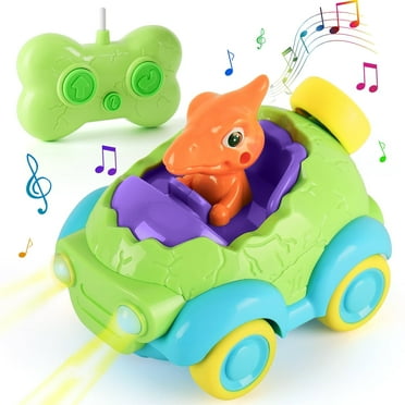 PayUSD Dinosaur RC Cars Remote Control Car for Toddlers with Lights & Music Rechargeable Race Car for Toddler Toys for 2 3 4 5 Year Old Boys Girls Christmas Birthday Gift for Kids, Green