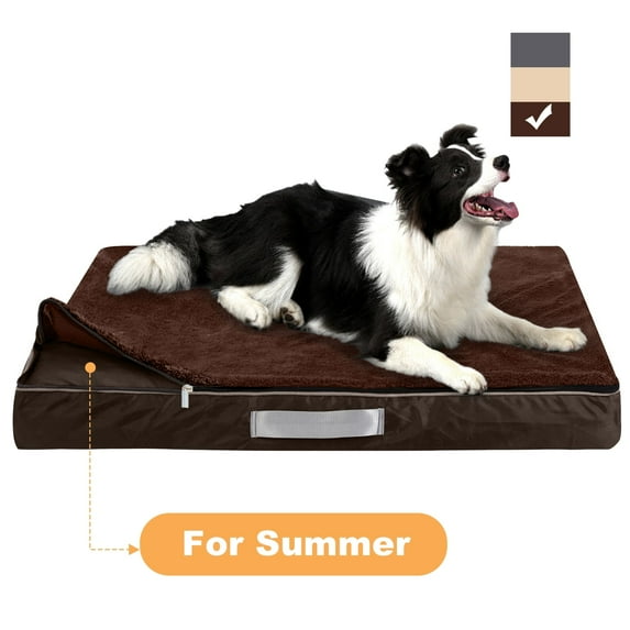 PayUSD Dog Bed for Large Dogs Thick Dog Mat with Removable Washable Double Layer Waterproof Cover Orthopedic Pet Bed Egg-Crate Foam, L(36"X27"X4"), Brown