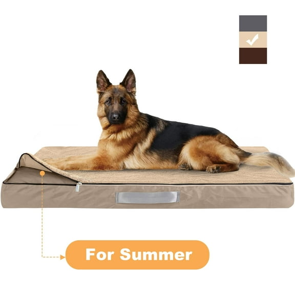 PayUSD Dog Bed for Large Dogs Thick Dog Mat with Removable Washable Double Layer Waterproof Cover Orthopedic Pet Bed Egg-Crate Foam, L(36"X27"X4"), Khaki