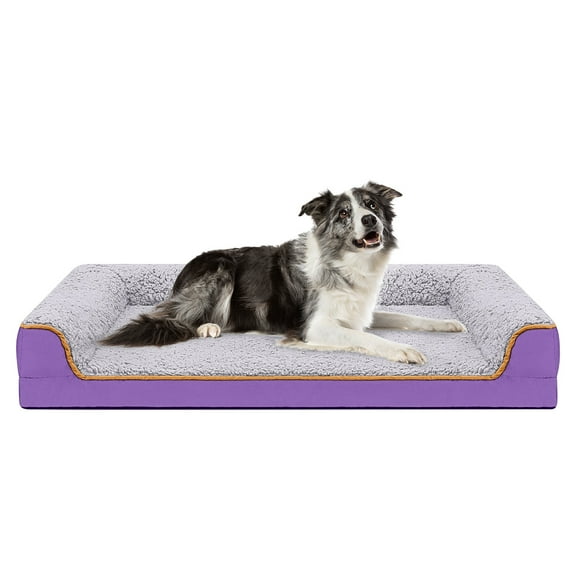 PayUSD Dog Bed for Large Medium Small Dogs Orthopedic Dog Sofa Bed Non Slip Pet Couch with Removable Washable Cover Supportive Egg Crate Foam S to XL, Gray and Purple