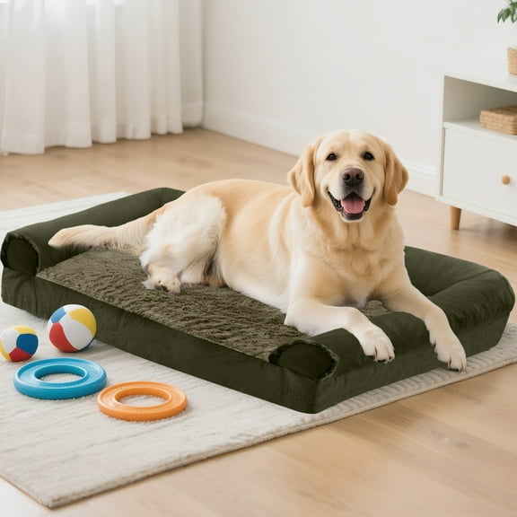 PayUSD Dog Beds for Large Dogs Waterproof Orthopedic Large Dog Bed with Sides Non-Slip Bottom and Egg-Crate Foam Large Dog Pet Couch Sofa with Washable Removable Cover
