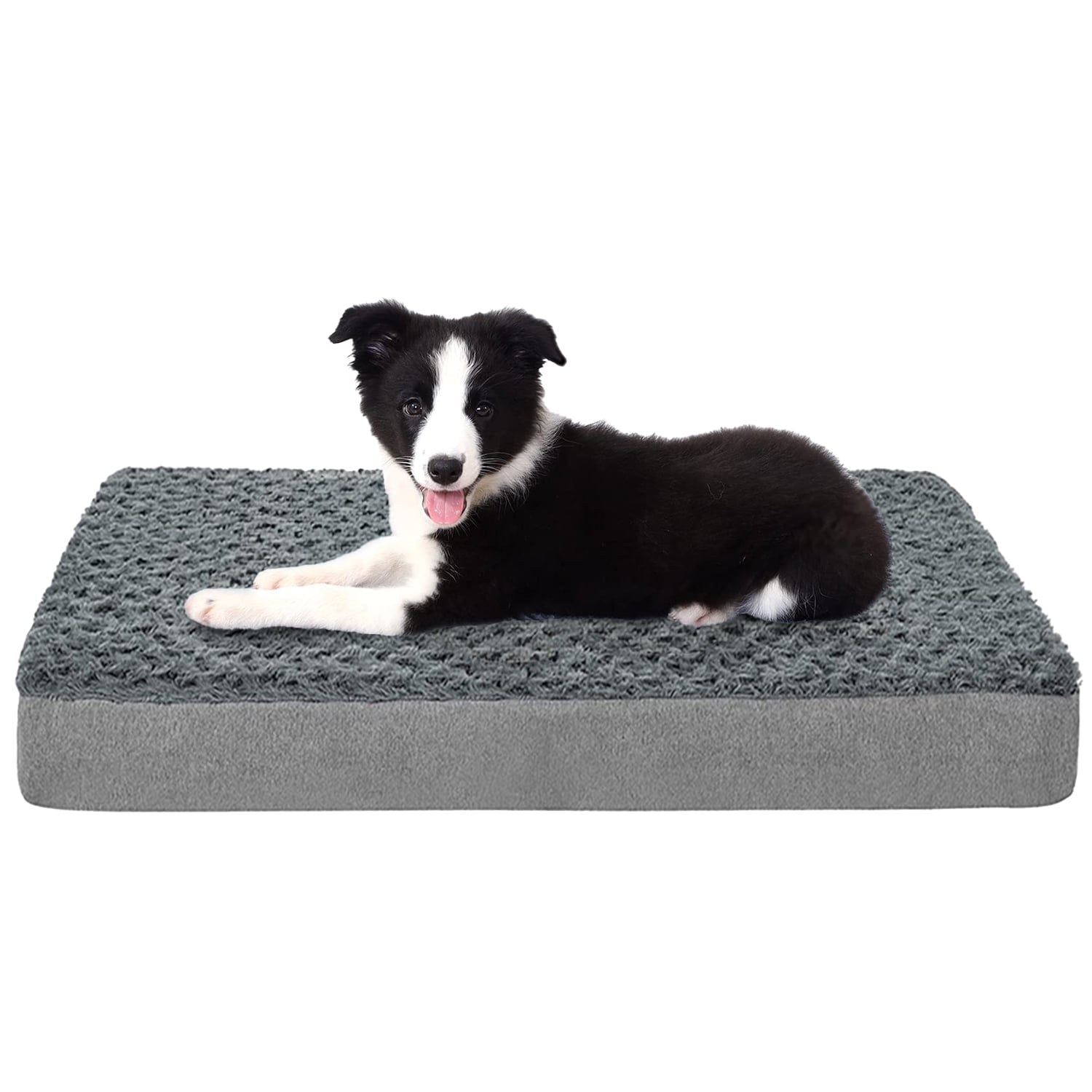 PayUSD Dog Beds for Medium Dogs Washable, Dog Crate Pads with Removable Cover & Faux Fur, Soft Plush Memory Foam Orthopedic Dogs Bed Mat, Suitable for Dogs Up to 35 lbs (Grey, 30"X20"X3")