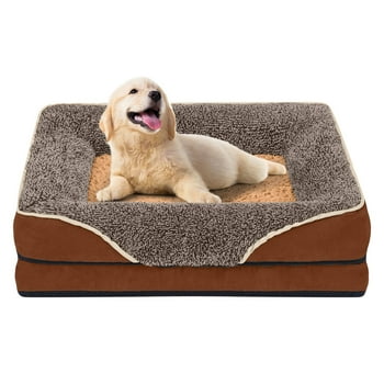 PayUSD Dog Beds for Small Dogs Orthopedic Dog Bed Sofa Large Medium Small, Supportive Egg Crate Foam Pet Couch Bed with Removable Washable Cover Non Skid Bottom, S, Brown