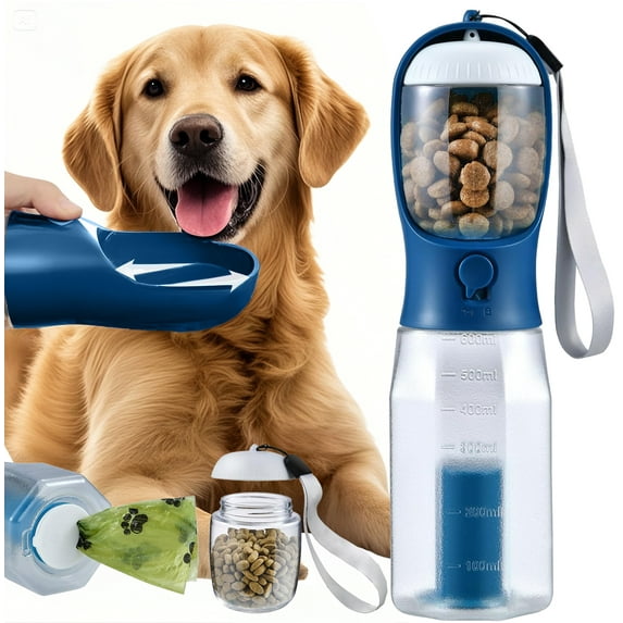 PayUSD Dog Water Bottle with Food Container Poop Bag Holder 3 in 1 Travel Water Bowl Portable Pet Dispenser Accessories Puppy Essentials Necessities for Dog Cat Stuff Gift Walking and Hiking