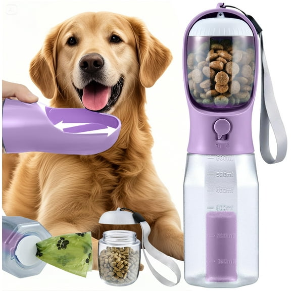 PayUSD Dog Water Bottle with Food Container Poop Bag Holder 3 in 1 Travel Water Bowl Portable Pet Dispenser Accessories Puppy Essentials Necessities for Dog Cat Stuff Gift Walking and Hiking