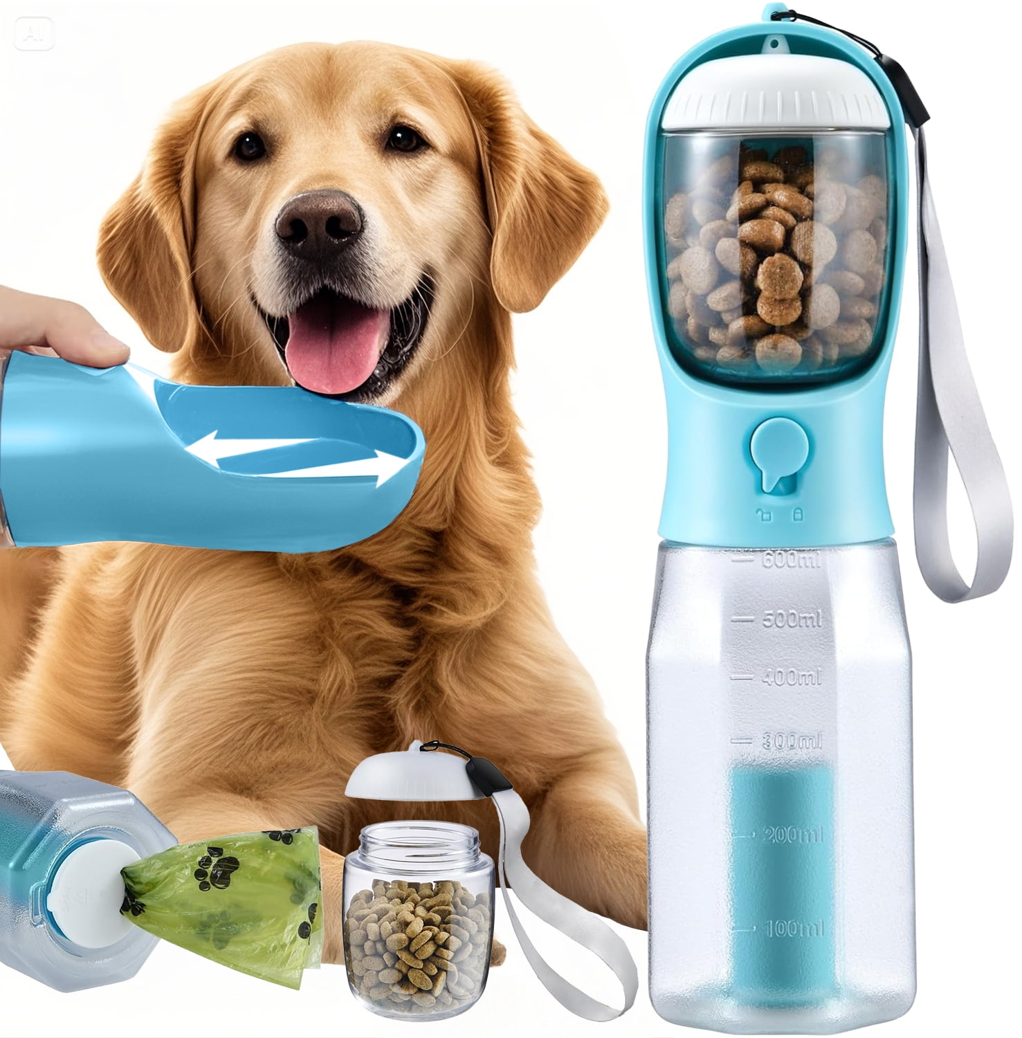 Walmart daily deals:  PayUSD Dog Water Bottle with Food Container Poop Bag Holder 3 in 1 Travel Water Bowl Portable Pet Dispenser Accessories Puppy Essentials Necessities for Dog Cat Stuff Gift Walking and Hiking