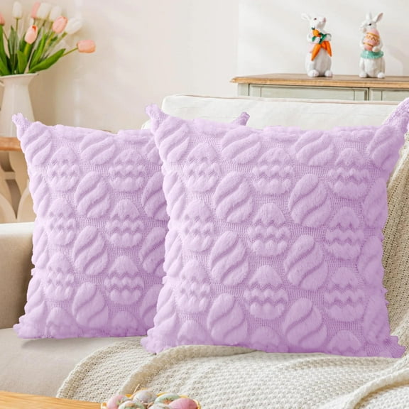 PayUSD Easter Pillow Covers 18x18 inch Set of 2 Easter Soft Plush Faux Fur Jacquard Throw Pillows for Bedroom Sofa Couch Chair Holiday Festivals Home Decor Easter Rabbit and Eggs