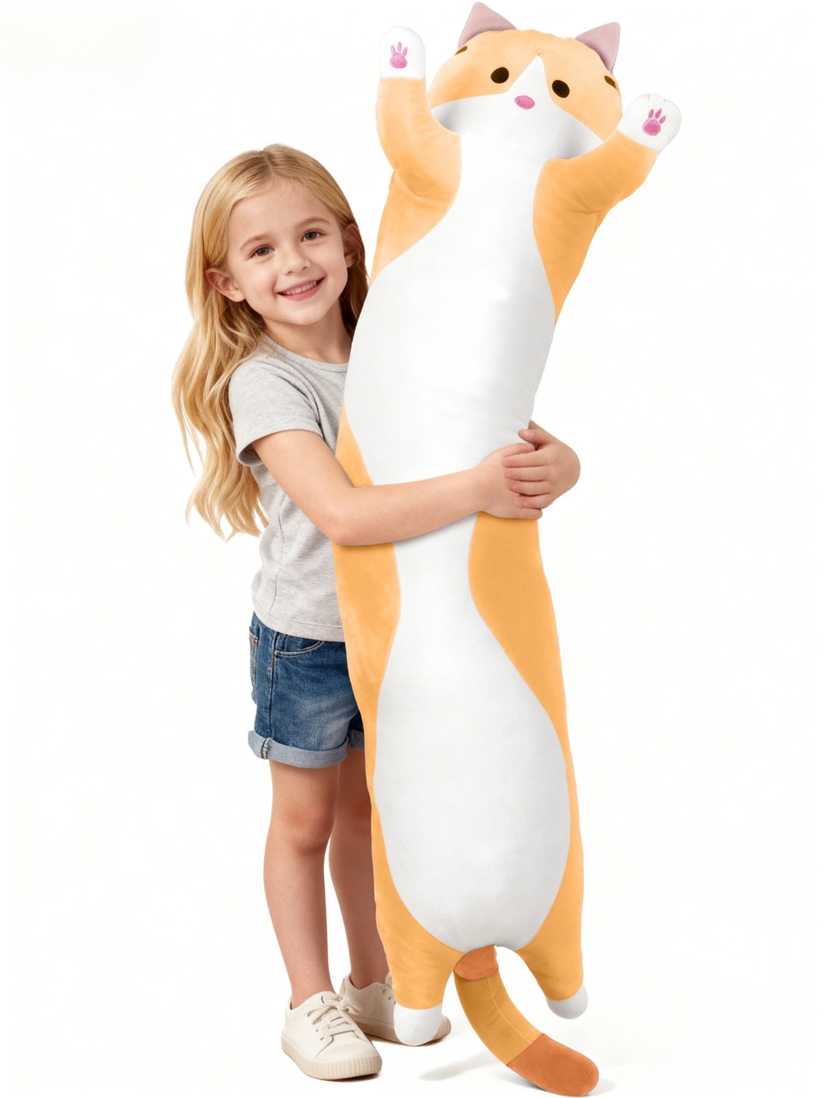 SANMADROLA Giant Long Cat Plush Body Pillow 44” Cute Cat Large Stuffed Animals Soft Plushies Kitten Plush Throw Pillow Doll Toy Gift for Girlfriend