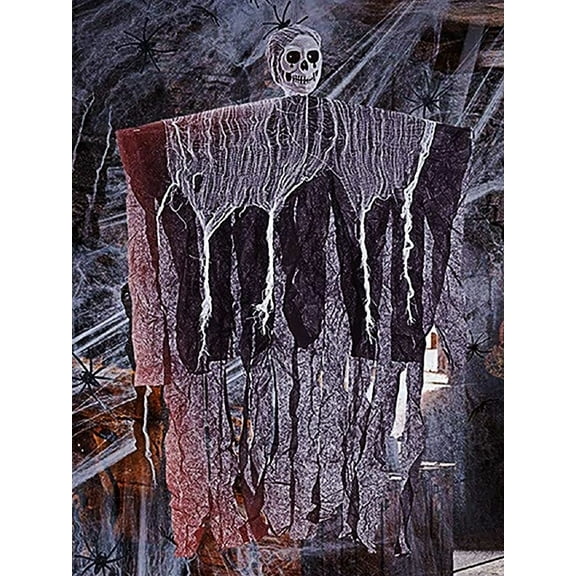 PayUSD Halloween Decoration 36.6" Hanging Halloween Skeleton Ghosts & 200 Sqft Spider Webs with 20 Fake Spiders Set Skull Gauze Grimace Stretch Cobwebs for Outdoor Indoor Halloween Decor