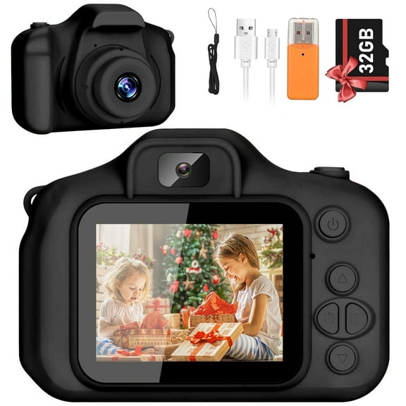 PayUSD Kids Camera 1080p HD Digital Video Camera for Kids 32gb Sd Card Mini Rechargeable Toddler Toys Christmas Birthday Festival Gifts for for 3-12 Years Kids, Black