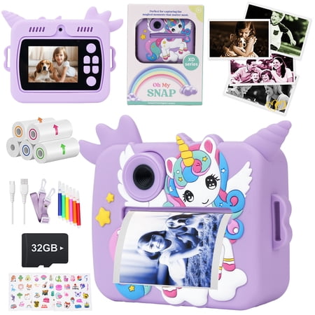 PayUSD Color Instant Print Camera for Kids, Kids Camera 1080P HD Video Digital Camera with 32G Card and 5 Rolls Paper,Christmas Birthday Gifts for Girls Boys for 3-12 Years Old, Purple