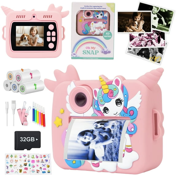 PayUSD Color Instant Print Camera for Kids, Kids Camera 1080P HD Video Digital Camera with 32G Card and 5 Rolls Paper，Christmas Birthday Gifts for Girls Boys for 3-12 Years Old, Pink