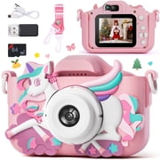 PayUSD Kids Camera for Girls Boys 1080HD Selfie Digital Cameras 64GB Video Toddler Unicorn Toys Christmas Birthday Gift Age 3-10, Pink