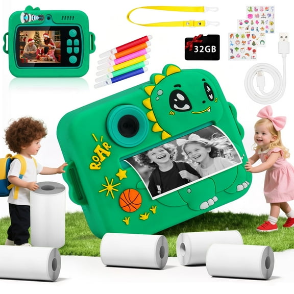 PayUSD Kids Camera Instant Print, Christmas Birthday Gifts for Girls Boys Age 3-12 1080P Digital Video Camera Print Photos Portable Toddler Toys for 4 5 6 7 8 9 10 Year Old with 32GB SD Card-Green