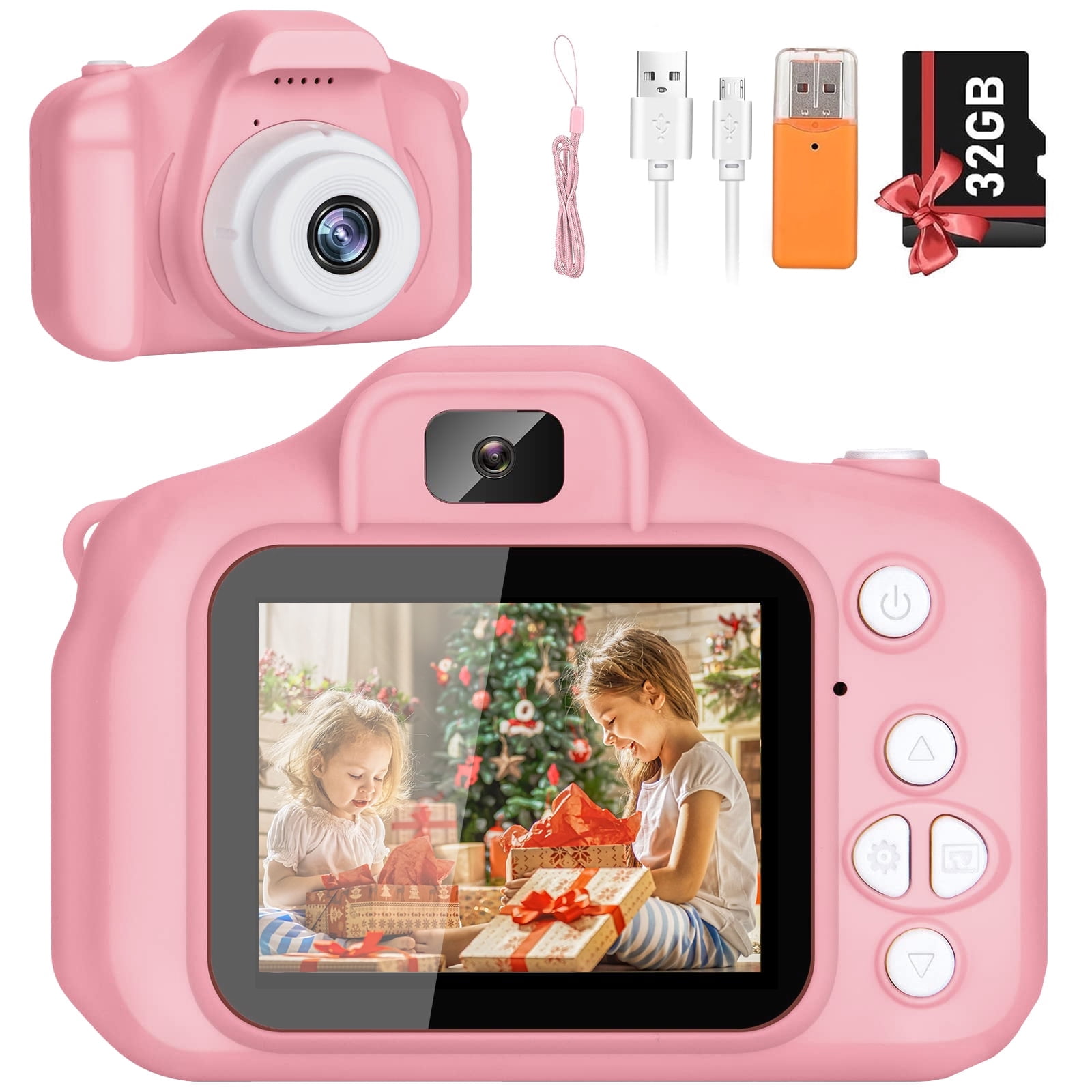PayUSD Kids Camera 1080p HD Digital Video Camera for Kids 32gb Sd Card Mini Rechargeable Toddler Toys Christmas Birthday Festival Gifts for for 3-12 Years Kids, Pink