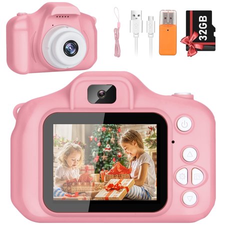 PayUSD Kids Camera 1080p HD Digital Video Camera for Kids 32gb Sd Card Mini Rechargeable Toddler Toys Christmas Birthday Festival Gifts for for 3-12 Years Kids, Pink