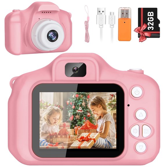 PayUSD Kids Camera 1080p HD Digital Video Camera for Kids 32gb Sd Card Mini Rechargeable Toddler Toys Christmas Birthday Festival Gifts for for 3-12 Years Kids, Pink