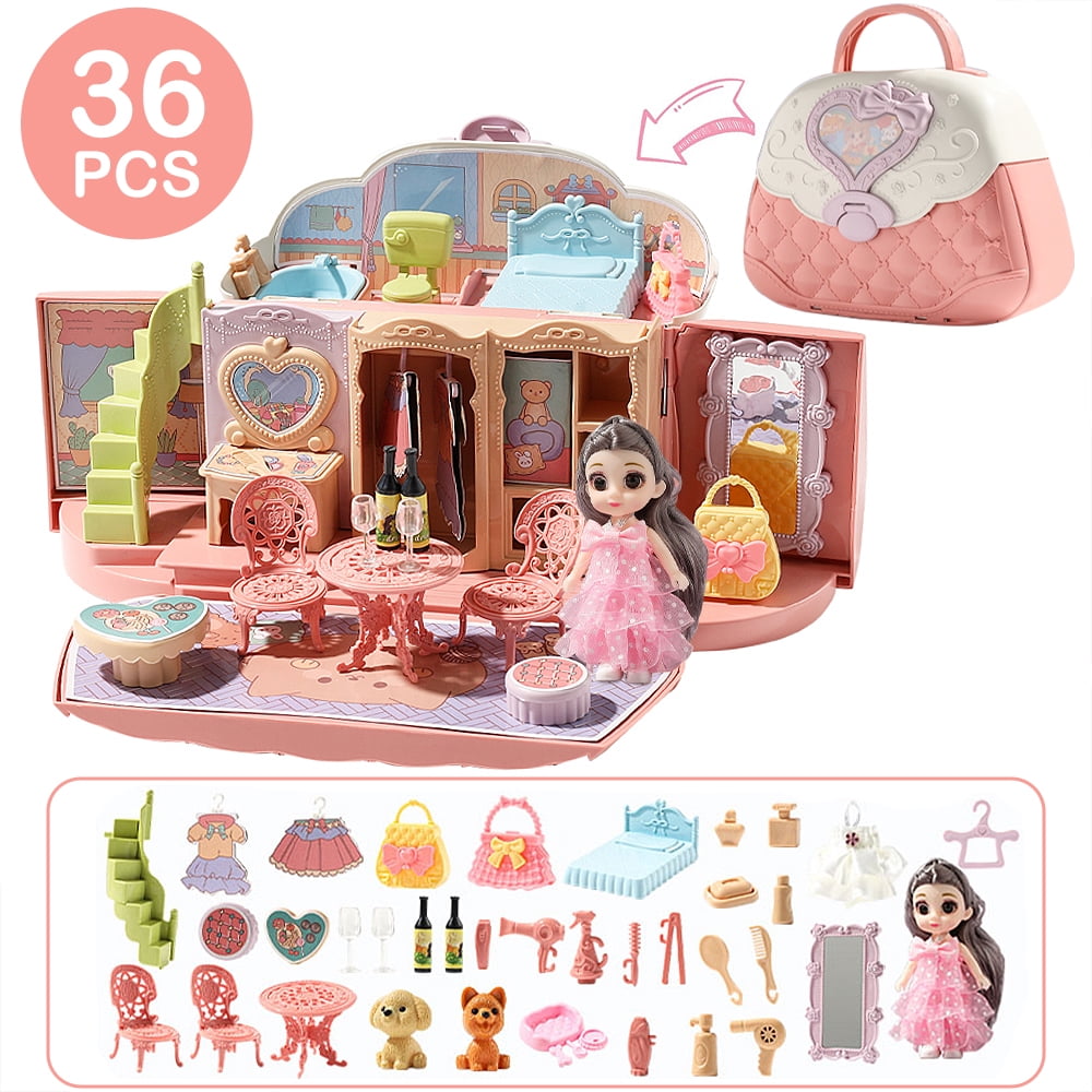 PayUSD Kids Dollhouse Playset , Portable Girls Dollhouse Pretend