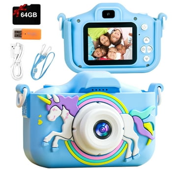 PayUSD Kids Selfie Camera Digital Camera for Kids 1080HD Unicorn Portable Camera for Boys Toddler Girl Toys Christmas Birthday Gift for Age 3 4 5 6 7 8 9 10 Year Old with 64GB SD Card, Blue