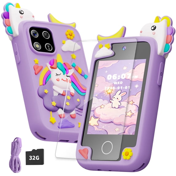 PayUSD Kids Smart Phone for Girls Boys 32GB Cell Phones Kids Toys Camera Touchscreen HD Dual Phones Christmas Birthday Gift Toddler Learning Education Toy