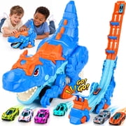 PayUSD Kids Toys Dinosaur Truck for 3-8 Toddler Boy Toys T-Rex Transport Truck with 6 Play Vehicles Cars City Dinosaur Hauler 4 Modes Track Toy 3 4 5 6 Years Old Boys Transforms Gifts Ages 3+