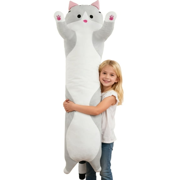 SANMADROLA Long Cat Plush Kawaii Body Pillow 59'' Cute Black Cat Stuffed Animals Soft Plushies, Kitten Plush Throw Pillow Doll Big Plush Toys Gift for Girlfriend