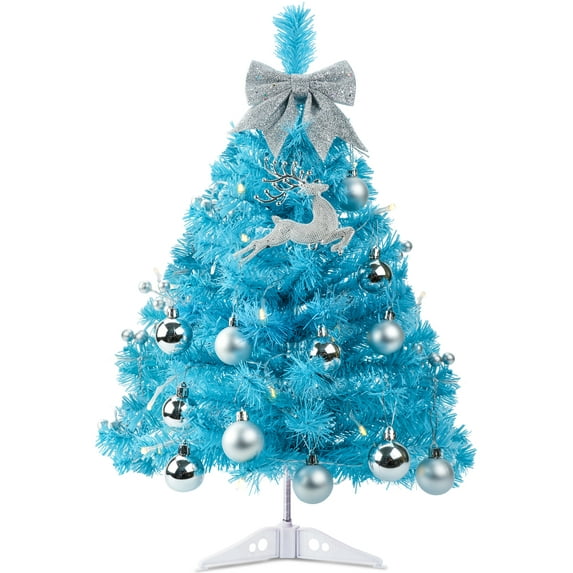 PayUSD Mini Christmas Tree 2ft Tabletop Small Christmas Tree with Lights Artificial Xmas Trees for Desk Christmas Decorations Home Decors Holiday Office Party