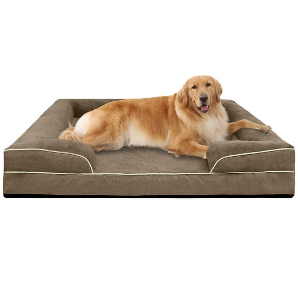 PayUSD Orthopedic Dog Bed for Extra Large Dogs Waterproof Memory Foam Dog Sofa Beds with Sides Non-Slip Bottom and Egg-Crate Foam Dog Bed with Removable Washable Cover,Brown (44" L x 32" W x 6.5" Th)