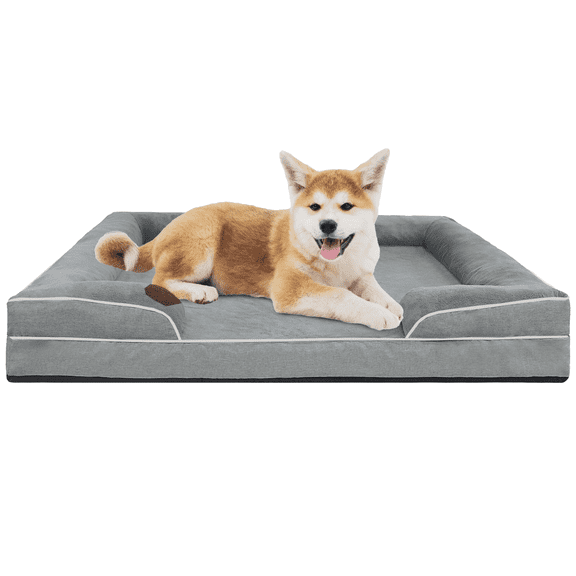 PayUSD Orthopedic Dog Bed for Large Dogs Waterproof Memory Foam Dog Sofa Beds with Sides Non-Slip Bottom and Egg-Crate Foam Dog Couch Bed with Removable Washable Cover, Light Grey(35"Lx25"W x 6.5"Th)