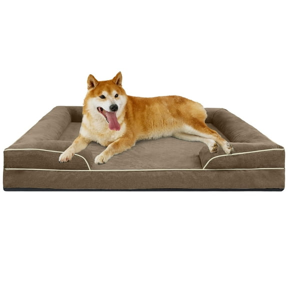 PayUSD Orthopedic Dog Bed for Large Dogs Waterproof Memory Foam Dog Sofa Beds with Sides Non-Slip Bottom and Egg-Crate Foam Dog Couch Bed with Removable Washable Cover,Brown (35" L x 25" W x 6.5" Th)