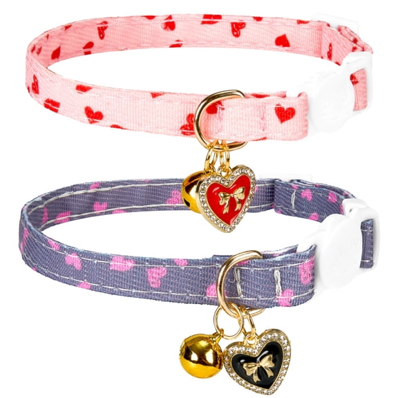 PayUSD 2 Pack Breakaway Cat Collars Soft Cotton Adjustable Cute Floral with Bell for Kittens Adult Cats