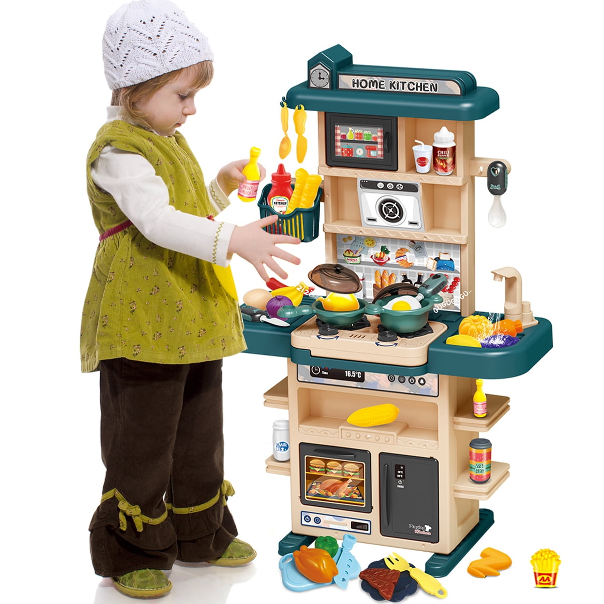 PayUSD Play Kitchen Playset for Kids with Pretend Food 29 Inch Toddler