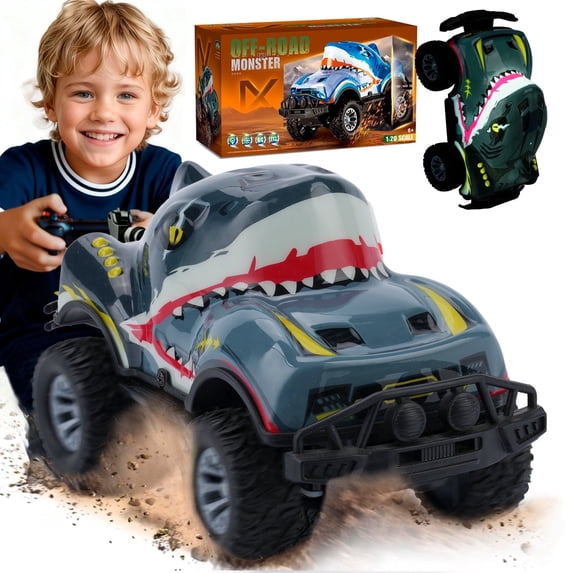 PayUSD Remote Control Car, RC Cars Toys for Kids Lighted Monster Truck Dinosaur Toy RC Cars 4-12 Year Old Boys Birthday Gift for Christmas 8km/h 27Mhz 1:20 Shark Gray