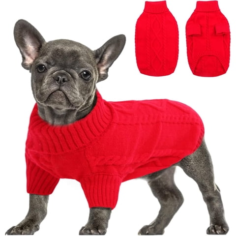 PayUSD Small Dog Pullover Sweater, Cold Weather Cable Knitwear, Classic Turtleneck Thick Warm Clothes for Chihuahua, Bulldog, Dachshund, Pug, Yorkie