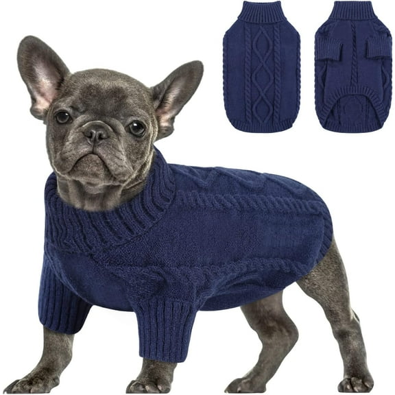 PayUSD Small Dog Pullover Sweater, Cold Weather Cable Knitwear, Classic Turtleneck Thick Warm Clothes for Chihuahua, Bulldog, Dachshund, Pug, Yorkie