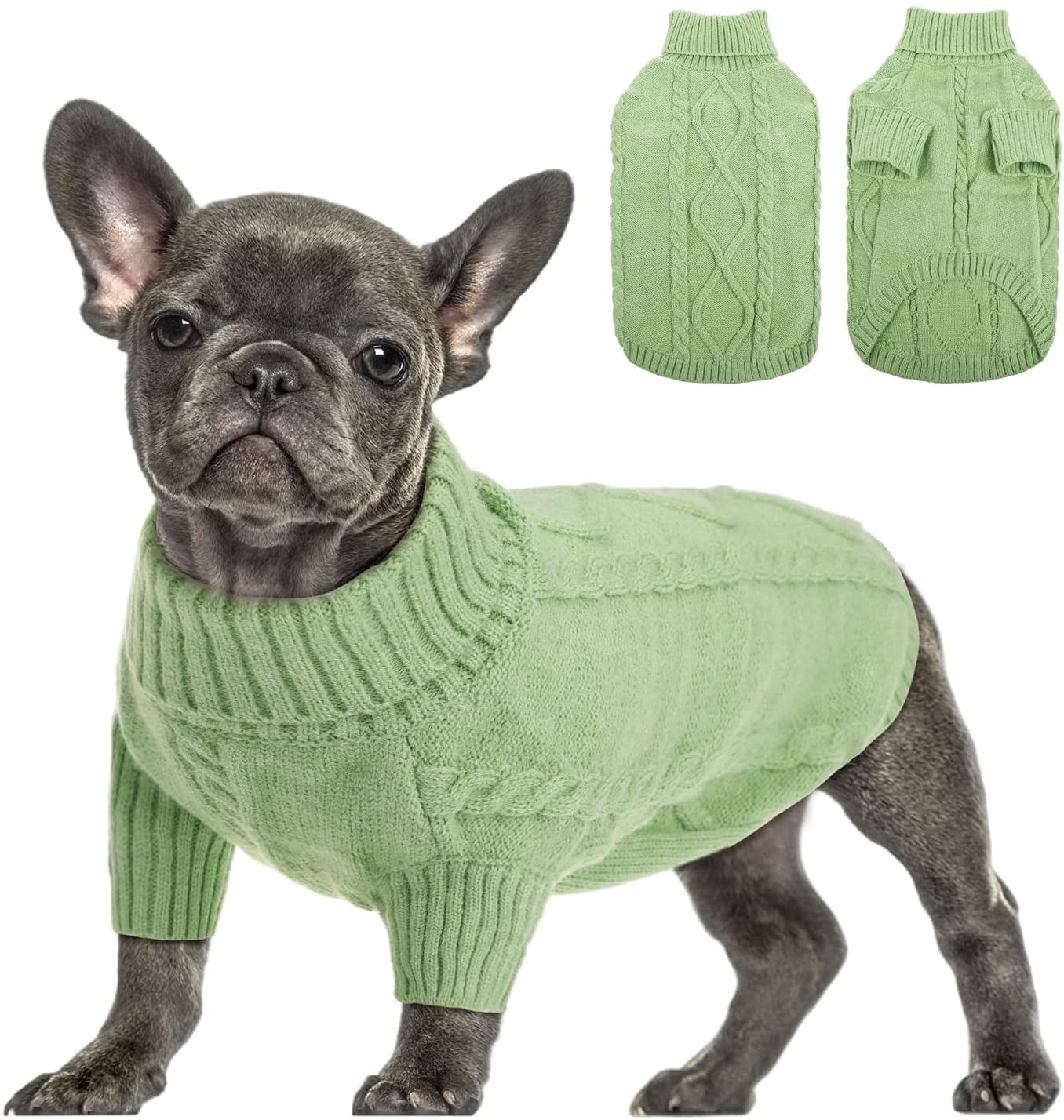 PayUSD Small Dog Pullover Sweater, Cold Weather Cable Knitwear, Classic Turtleneck Thick Warm Clothes for Chihuahua, Bulldog, Dachshund, Pug, Yorkie