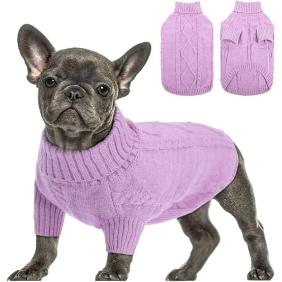 PayUSD Small Dog Pullover Sweater, Cold Weather Cable Knitwear, Classic Turtleneck Thick Warm Clothes for Chihuahua, Bulldog, Dachshund, Pug, Yorkie