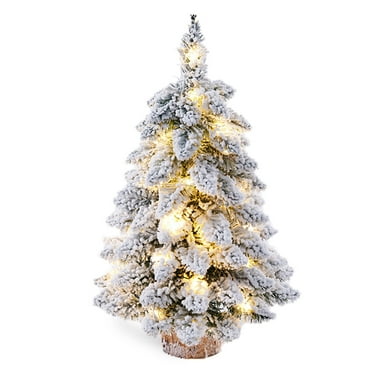 PayUSD Tabletop Mini Christmas Tree with 40 Lights, 24in/2ft Snow Flocked Pre-lit Small Christmas Tree Arbol de Navidad Table Top Artificial Xmas Tree for Table Desk Home Christmas DIY Decor