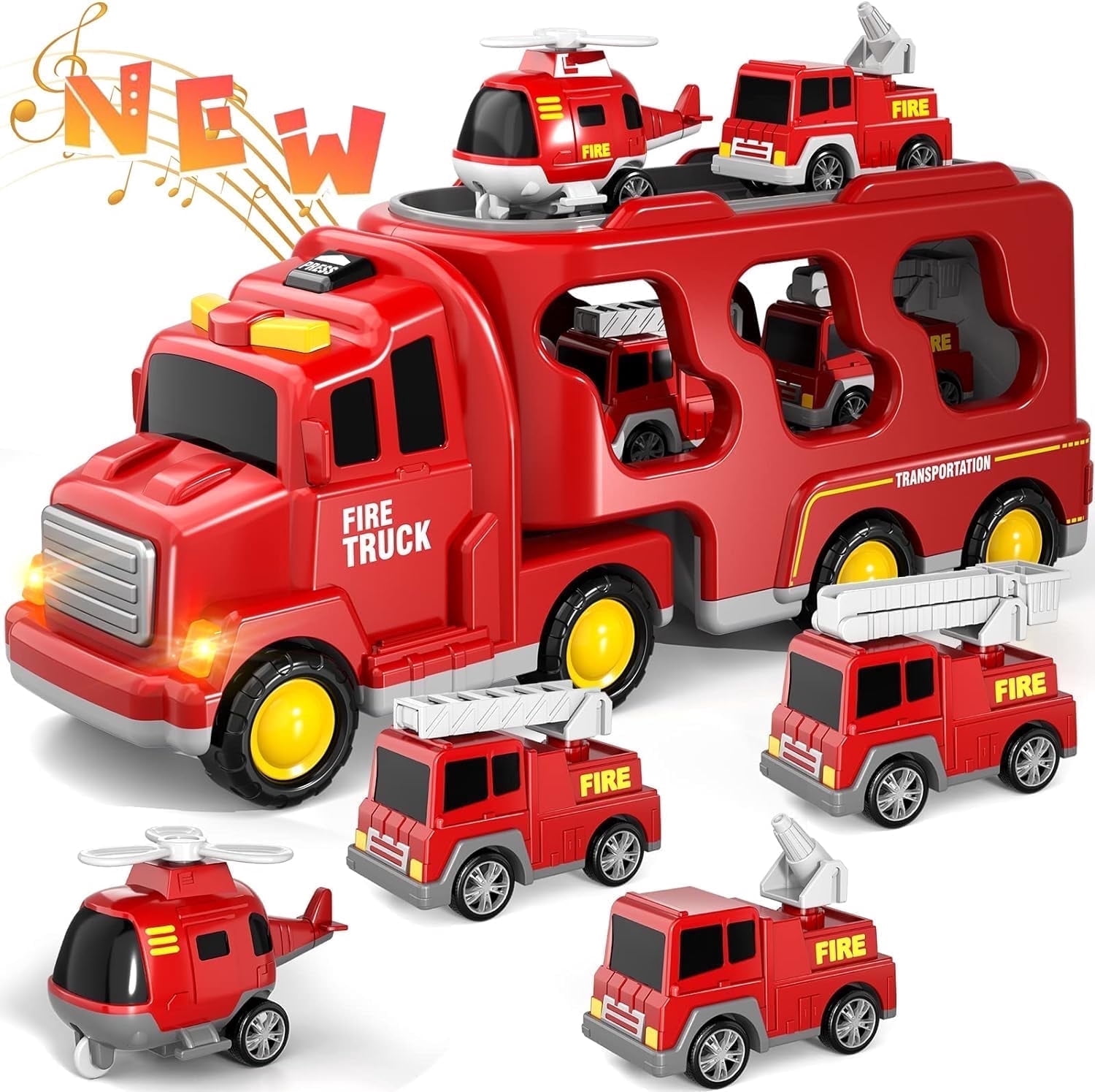 PayUSD Toddler Trucks Toys for Boys Age 1-3 3-5, 5 in 1 Fire Car Truck for Toddlers Boys Girls 1 2 3 4 5 6 Years Old, Toddler Boy Toys Christmas Birthday Gift Car Sets