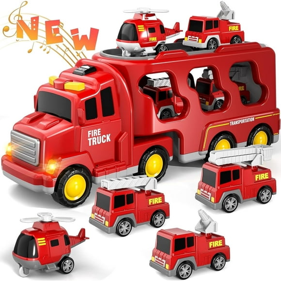 PayUSD Toddler Trucks Toys for Boys Age 1-3 3-5, 5 in 1 Fire Car Truck for Toddlers Boys Girls 1 2 3 4 5 6 Years Old, Toddler Boy Toys Christmas Birthday Gift Car Sets