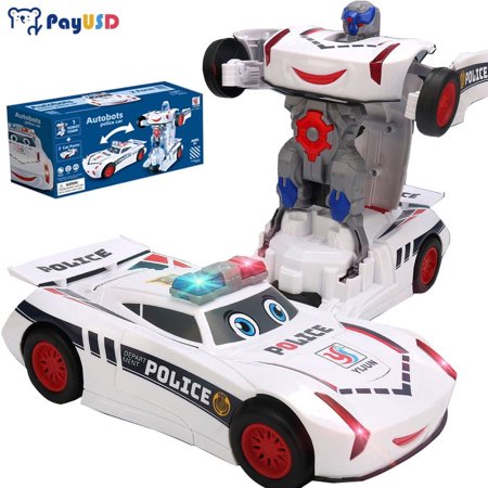 PayUSD Toy Cars for Kids Deformation Robot Police Car Toy for 3-13 Yrs Old Kid, Auto Deformation to Robot with Flashing Lights 1:18 Scale